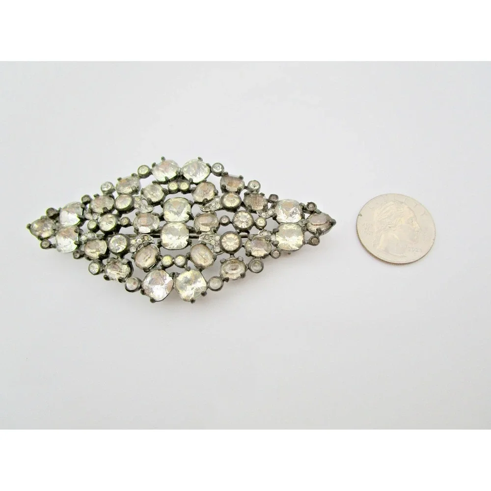 Eisenberg Original Old Vintage Rhinestone Clear Crystal Large Brooch Pin 4